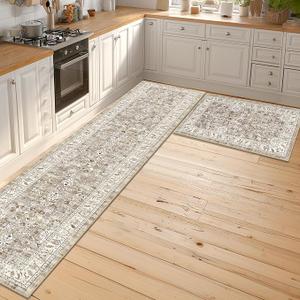 LOKHOM Washable Runner Rug, 2'x10' + 2'x3' Non-Slip Boho Runner Rug for Hallways with Rubber Backing