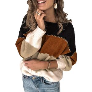 ANCAPELION Womens Casual Sweater Pullover Winter Basic Sweatshirt Long Sleeve Cozy Knitted Jumper Tops Loose Fit (Small, Four-black)