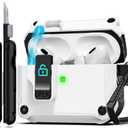 RFUNGUANGO for AirPods Pro Case Cover with Secure Lock Clip, Automatic Pop-up Case Full-Body Shockproof Hard Protective Cover for AirPods Pro 2023/2022/2019 - White
