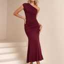Summer One Shoulder Wedding Guest Dresses for Women Elegant Long Formal Bodycon Ruched Bridesmaid Midi Dress 2026 (S)