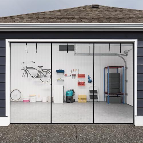 HBlife Garage Screen Doors for 1 Car Garage,10x10FT Polyester Magnetic Garage Door Screen,Hands Free Retractable Garage Net Screen Door Mesh with 6 Roll Up Starps and 30 Magnets for Patio, Gym, Porch