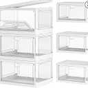 Kmiectse Clear Storage Bin with Lid 3 Pack 【Stackable & Sturdy】 Plastic Multifunctional Folding Storage Bins for Bedroom, Living Room, Study,Room, 23 QT Folding Box with Magnetic Door