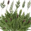 50PCS Christmas Norfolk Pine Branches, 6 Styles Artificial Christmas Norfolk Branches Artificial Greenery Real Touch Pine Needle Branches Stems Sprigs for Xmas DIY Making Garland Wreath Home Decor