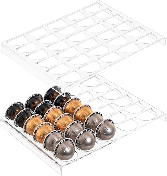 SUMERFLOS 2-Sets Coffee Pod Holder Storage Tray Compatible with Vertuoline Capsule, Drawer Insert Organizer Holds 60 Pods Drawer of Kitchen, Home, Office - Clear
