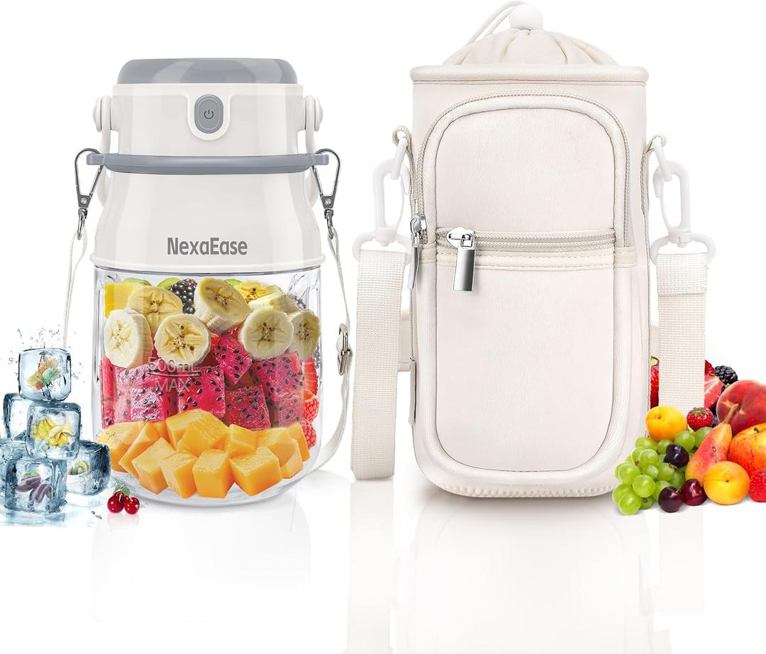 Portable Blender for Shakes and Smoothies- Personal Juicer 27 OZ Electric Protein Shaker Bottle with Insulated Sleeve, USB-C Rechargeable,Travel Lid- Small Blender Cup for Kitchen, Office, Gym,Trave (White)