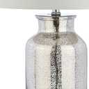 JONATHAN Y 24.5" Mercury Silver Trellis Glass Table Lamp for Living Room, White Linen Shade, Modern Bedside Nightstand Lamp for Bedroom, LED Bulb Included, UL Listed (JYL1084A)