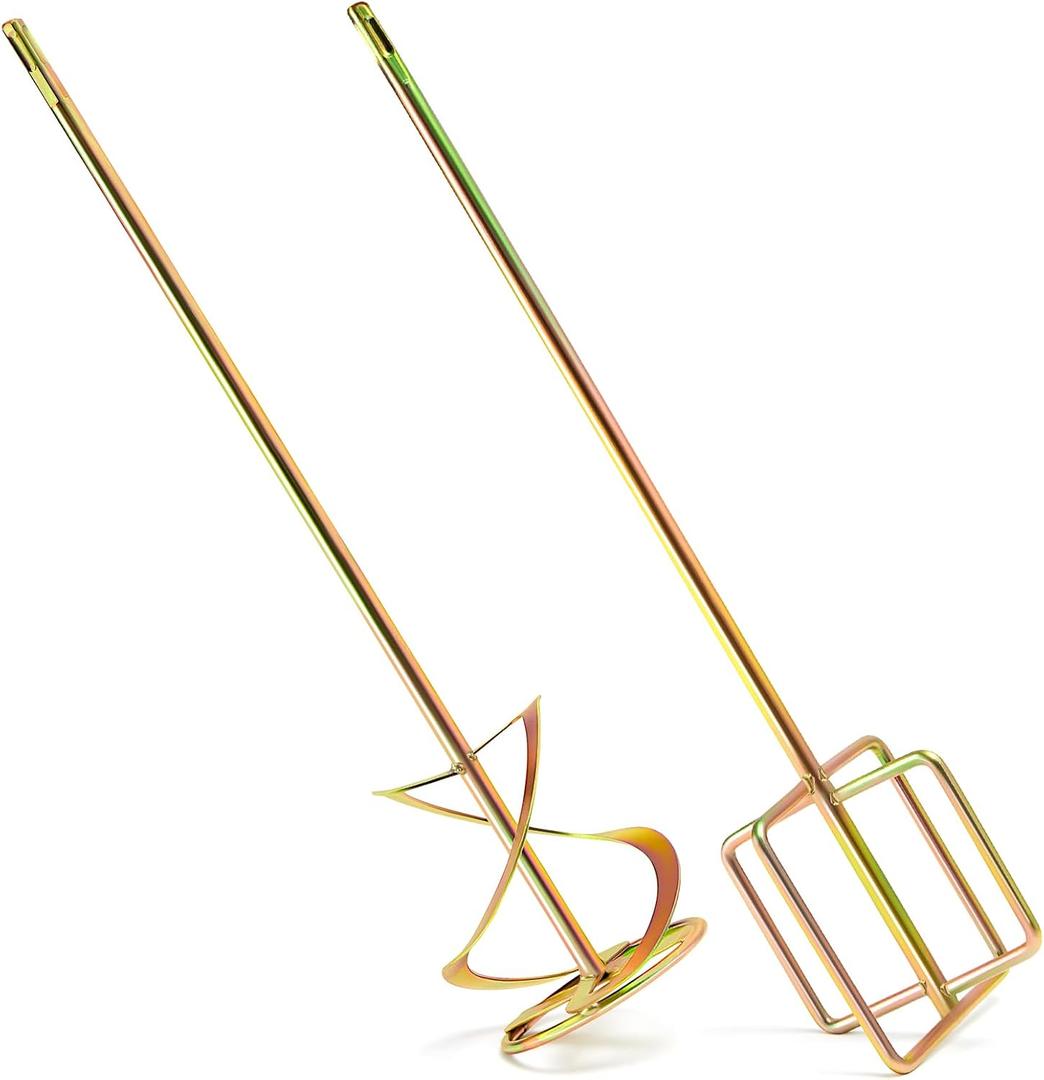 MorningRo 2 Pcs Paint Mixer for Drill 5 Gallon Buckets Paddle Mixer Stirrer Attachment Rustproof Zinc Plated Steel Stirring Sticks for Resin Concrete, and More(Gold,Square Handle)