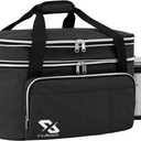 Golkcurx Double Layer Slow Cooker Bag for 6-8 Quart Oval CrockPot and Hamilton Beach Models, with Padded Adjustable Strap, Top Zip Compartment, and Front Pocket for Utensils(Bag Only) (Black)