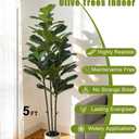 5FT Artificial Fiddle Leaf Fig Tree Three-Trunk, Large Faux Ficus Tree with White Planter, Tall Fake Fiddle Leaf Fig Tree Floor Plants for Indoor Living Room Office Home Decor