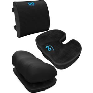 Everlasting Comfort Seat Cushion and Lumbar Support with Foot Rest  Memory Foam Ergonomics for Pain Relief and Improved Posture in Office and Home