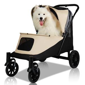 Dog Stroller for Medium/Large Dogs One-Click Folding 4 Wheel Pet Foldable Dog Stroller for 2 Dogs Jogger with Storage Pocket Suitable for Pets Up to 110LBS