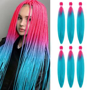 Pre Stretched Braiding Hair Extensions 26 Inch 6 Packs Long Braid Hair Yaki Texture Professional Prestretched Peach Pink to Lake Blue Braiding Hair For Women (Peach Pink/Lake Blue, 26 inch)