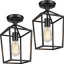 BesLowe 2-Pack Farmhouse Semi Flush Mount Ceiling Light Fixtures for Hallway, Industrial Close to Ceiling Lighting for Entryway Kitchen Foyer Laundry, Black