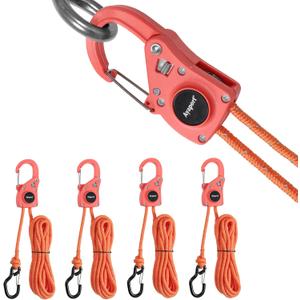 Ayaport Rope Tie Down Ratchet with Safety Lock Clip 1/4" x 12' Heavy Duty One-Piece Adjustable Kayak Straps for Tent, Tarp, Canopy Tie Downs, 4Pk Orange