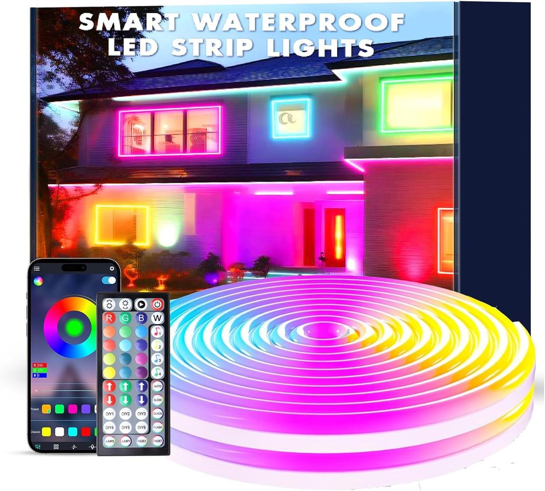 LED Neon Light Cord with Remote Control - Flexible, 39FT IP67 Waterproof, Music Sync, App-Controlled for Gaming & Bedroom Decor