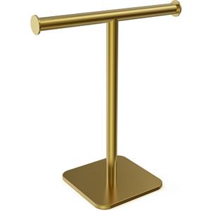 RUACQ Hand Towel Holder Stand, T-Shape Stainless Steel Free Standing Towel Rack, Vanity Countertop Towel Holder for Bathroom Kitchen Heavy Duty (Brushed Gold)
