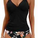B2prity Halter Tankini Swimsuit for Women Tummy Control Two Piece Bathing Suit V Neck Swimwear with Shorts, Size XL