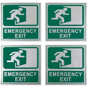 Emergency Exit Sign, Self-Adhesive (5.5 x 5.5 In, 4 Pack)