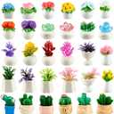 Threehoney 30 Pcs Miniature Dollhouse Plants Accessories Mini Artificial Potted Flower Tiny Resin Greenery Cactus Figurines for Doll House Gift DIY Garden Bonsai Micro Landscape Decoration(Succulents)