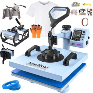 15x15 Heat Press Machine - Lya Vinyl 7 in 1 Heat Press 360-Degree Swing Away Digital Press Machine Multifunction Sublimation Combo Heat Transfer Machine for T-Shirts, Hats, Caps, Mugs and Plates