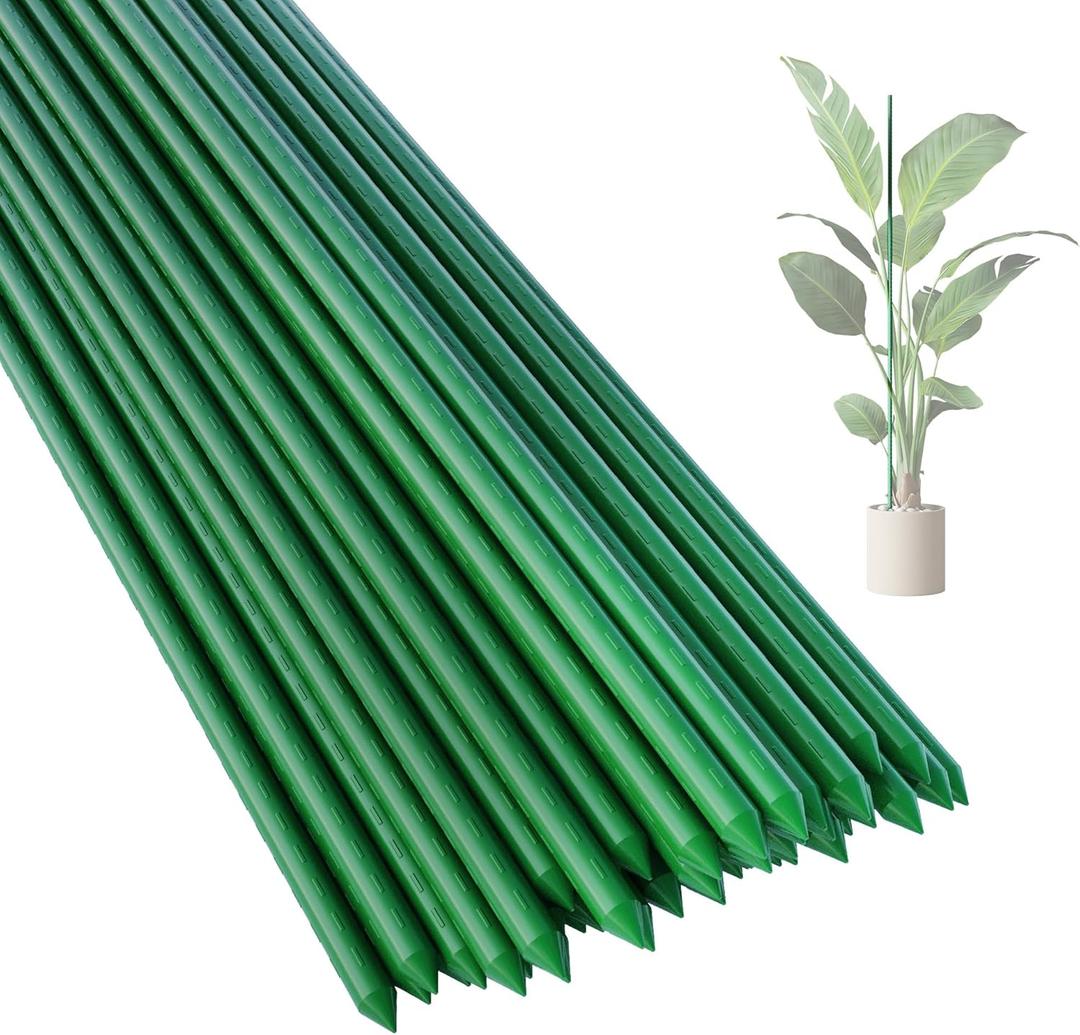 PROWORX 57 Inch 4.8 Ft Plant Support Garden Stakes 25 PCS, Sturdy Steel Plastic Coated Sticks for Outdoor Growing Climbing, Tomato, Trees, Cucumber, Beans