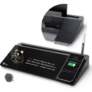 TOWON Black Desk Dry Erase Board with Charger Pad, Small Glass Desktop Whiteboard, Desktop whiteboard - Glass Dry Erase White Board- Desk Computer Buddy for Home Office Supply, 17 x 6 Inches