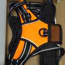PHOEPET Reflective Dog Harness Large Breed Adjustable No Pull Vest with with Handle 2 Metal Rings 3 Buckles [Easy to Put on & Take Off](L, Orange)