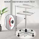 Salon Tray on Wheels, Salon Color Tray with Adjustable Height,Salon Rolling Tray Ideal Use As Metal Mayo Stand Tray,Tattoo Tray, Medical Tray, Dental Tray, Silver