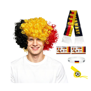 Wildarms Germany Soccer Fan Accessories Kit 6PCS with Wig, Scarf, Tattoos, Whistle & Wristband