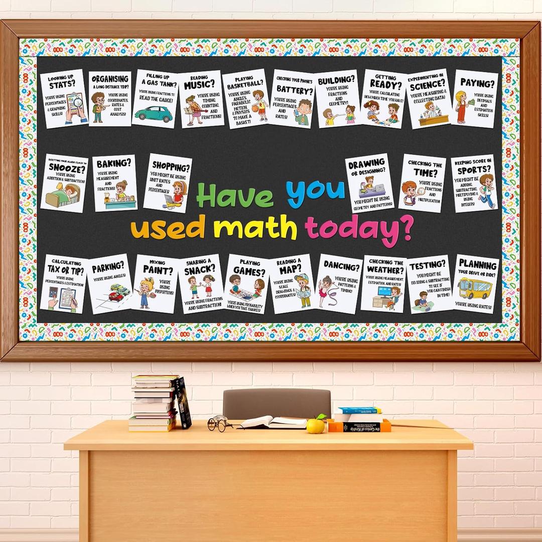 Mooliwe Math Classroom Decor Welcome Back to School Bulletin Board Set DIY Paper Die Cuts Decorating Supplies for First Day of School Craft Classroom Wall Decor, 12.6"L x 7.9"W