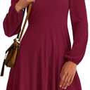 PRETTYGARDEN Women's Long Sleeve Mini Dress 2026 Fall Trendy Crewneck Ribbed Knit Soft A Line Flowy Summer Formal Dresses (Wine Red, Large)