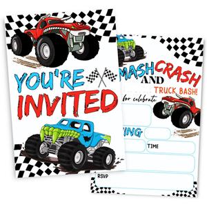 Blue and Red Truck Birthday Party Invitations, Truck Themed Party Invitations Card for Boys Girls (30 Cards & 30 Envelopes)