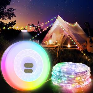 MORIKO Camping String Lights, 2 in 1 Colorful Outdoor String Lights with 7 Lighting Modes (33FT), IPX4 Waterproof, 25s Rapid Recovery, Rechargeable LED Camping Lantern for Outdoor Tent Hiking Decor