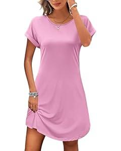Summer Tshirt Dress Women Swing Casual Floral Sundresses Beach Coverup, Pink, Medium 