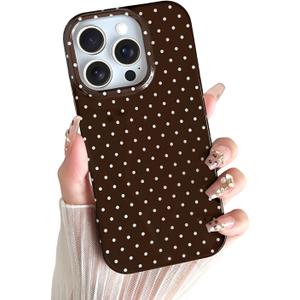 Yeddabox for iPhone 16 Pro Max Case Cute Polka Dot Phone Case Soft TPU Slim Shockproof Phone Cover for Women Girls, Brown