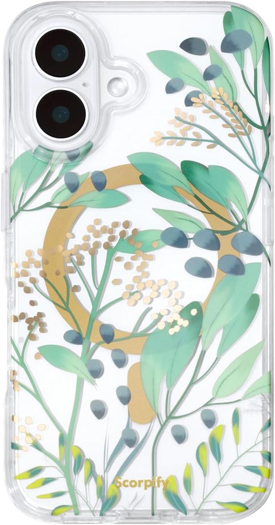 SCORPIFY for iPhone 17 Case [Compatible with MagSafe] with Summer Meadow Floral Design, Cute Clear Flower Magnetic Phone Cover for Women Girls, [Non Yellowing] Slim Bumper with Gold Accents