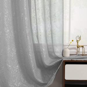TERLYTEX Extra Long Silver Sheer Curtains 120 Inches Long, 2 Panels Metallic Silver Foil Sparkle Shimmer Curtains for Living Room, Rod Pocket Light Filtering Glitter Curtain Drapes, 52 x 120 Inch