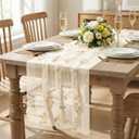 Artoid Mode Wildflower Floral Beige Apricot Gauze Embroidery Table Runner 120 Inch 10FT, Tulle Seasonal Spring Kitchen Dining Table Decor for Home Party