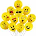 50 Ct 12 inches Smile Printed Balloons Cartoon Happy Birthday Party Fun Emotion Smiley Face Balloon Decorations (Yellow Fun Balloons)