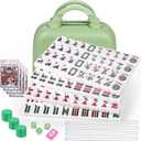 Portable American Mahjong Set, 166 Mahjong Tiles with Carrying Bag, 3 Dice, 40 Chips, Wind Indicator, Instruction Book, Compact Travel Game Set, Mini