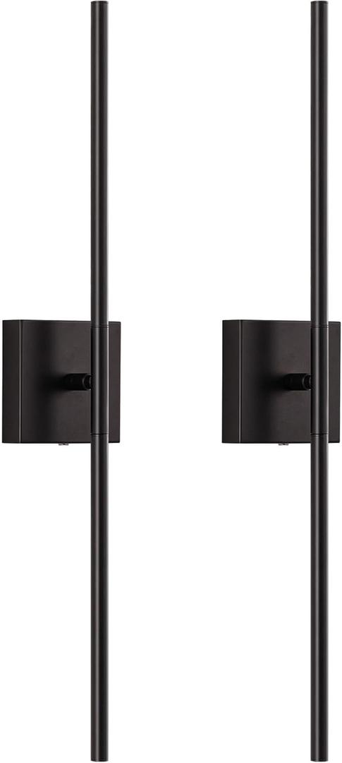 KDG Cordless Wall Sconces Set of 2, Wireless 5200mAh Rechargeable Battery Operated LED Wall Lamps with Remote, 360° Rotate Lightings for Wall Painting, Bedroom, Hallway, Night Light 23.6 inch (Black)