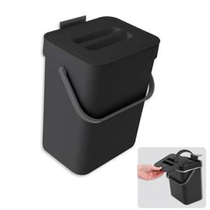 1.3 Gallon/5L Kitchen Compost Bin, Suitable for Countertops or Under Sink, Hanging Hook Trash Can with Lid, Ideal for Cabinets/Bathrooms/Bedrooms/Offices/Camping (Black)