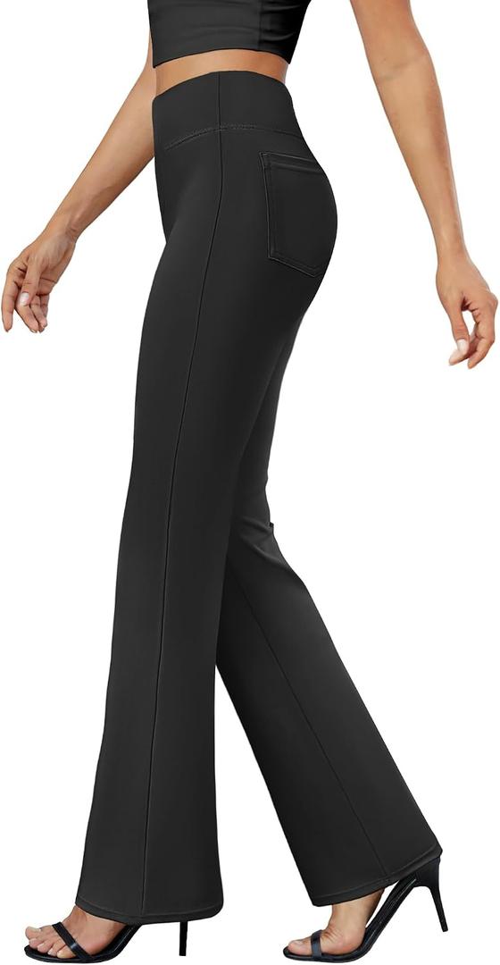 DLOODA Womens Bootcut Dress Pants Business Casual Work Pants with Pockets High Waist Stretchy Trousers Pull On Office Slacks (Black, S)