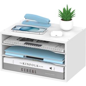 3-Tier Paper Organizer for Desk, Adjustable Mail Organizer, White