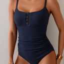 B2prity One Piece Swimsuit for Women Tummy Control Retro Bathing Suit Button Up Slimming Swimwear (Blue, XXL)