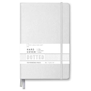Minimalism Art, Premium Hard Cover Notebook Journal, Large Size, Composition B5 7.6"x10", 186 Numbered Pages, Gusseted Pocket, Ribbon Bookmark, Extra Thick Ink-Proof Paper 120gsm (Dotted, White)