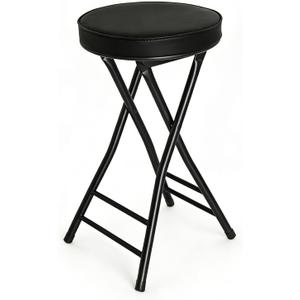 Gluck Plants Folding Stool,24 Inch Foldable Portable Collapsible Height Bar Stool Chair,Adult Tall Leather Padded Chair for Kitchen Living Room Garden Camping Fishing