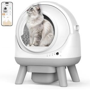 Self Cleaning Litter Box, Cawypety GalaxyPod Pro Automatic Smart Kitty Litter Box with WiFi APP Control, Odor-Free, Safety Includes Trash BagsWhite