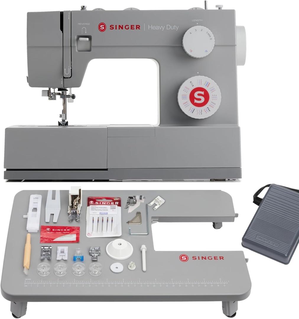 SINGER Heavy Duty Holiday Bundle  4452 Sewing Machine with Extension Table & 2 Presser Feet | Strong Motor, 110 Stitch Applications, Full Metal Frame, 1-Step Buttonhole & LED Light
