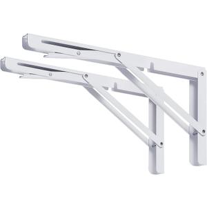 CLT 16" White Folding Shelf Brackets Max. Load 440 lb, Heavy Duty DIY Wall Mounted Shelf Bracket Space Saving for Table Work Bench, Pack of 2